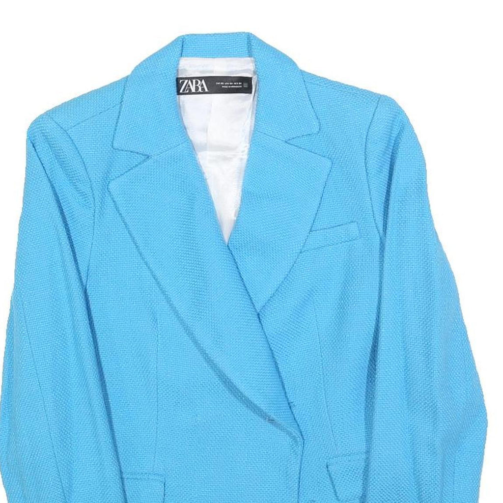 ZARA Womens Blue Button Cotton Blazer XS Tailored Jacket Formal Textured
