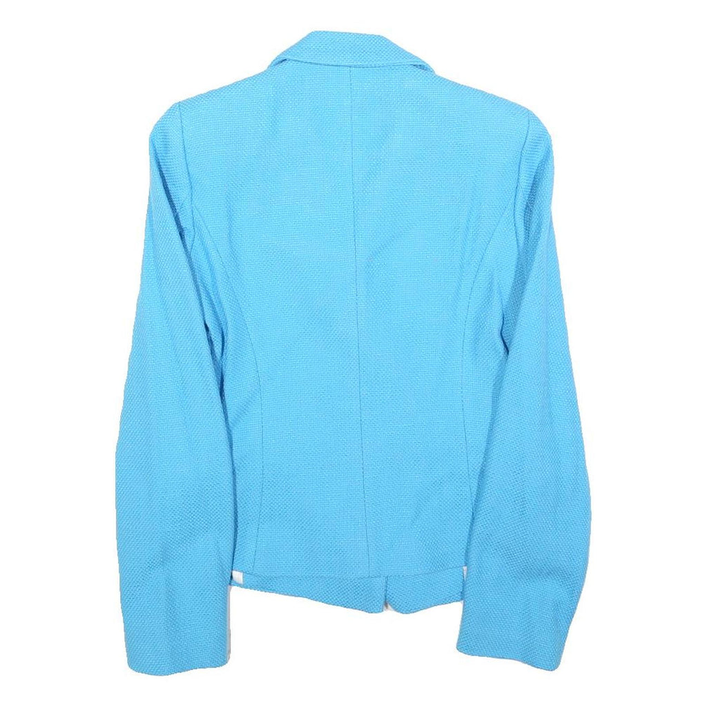 ZARA Womens Blue Button Cotton Blazer XS Tailored Jacket Formal Textured