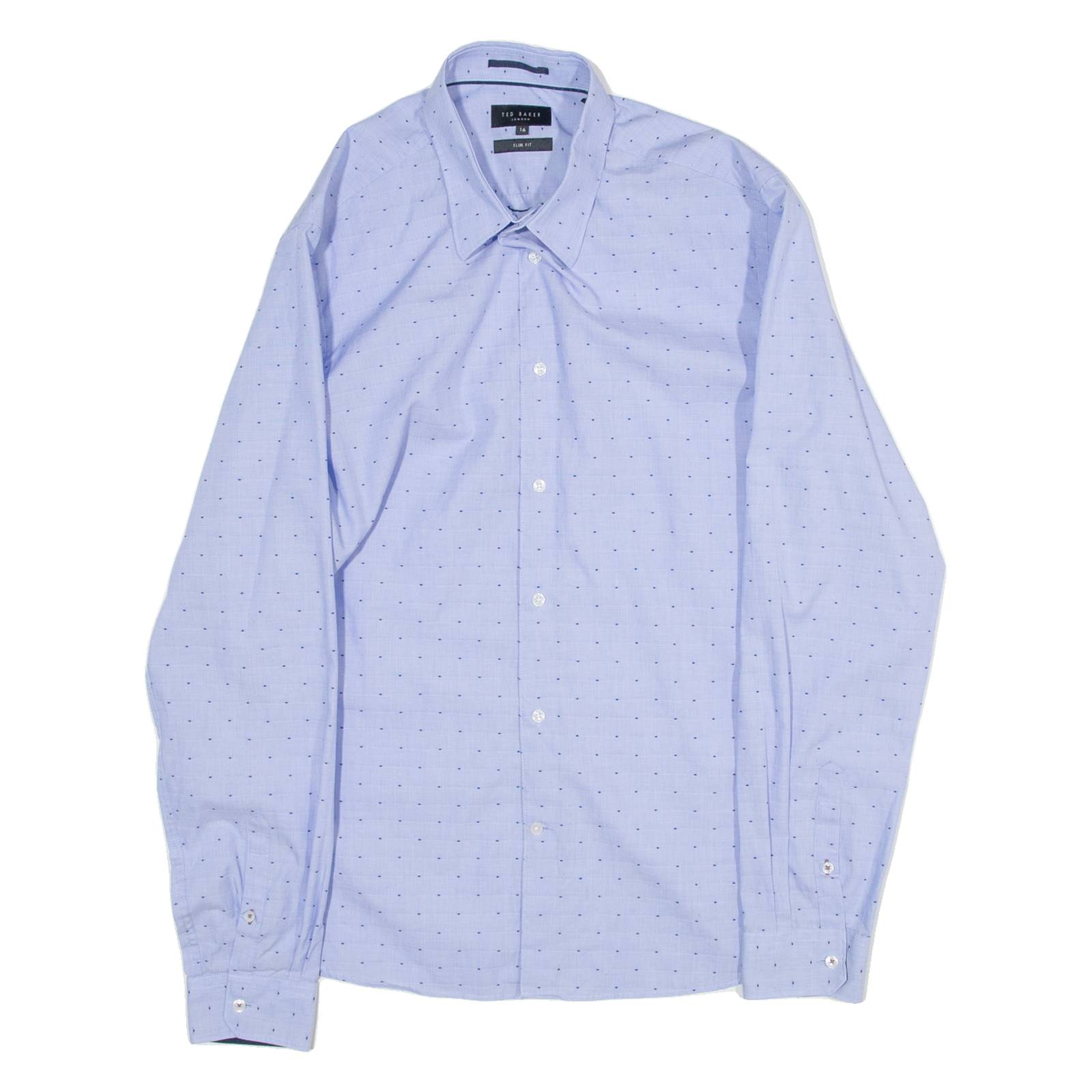 TED BAKER Slim Fit Mens Shirt Blue Polka Dot Long Sleeve M