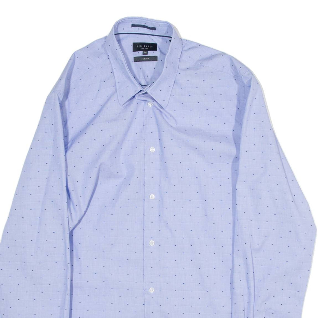 TED BAKER Slim Fit Mens Shirt Blue Polka Dot Long Sleeve M