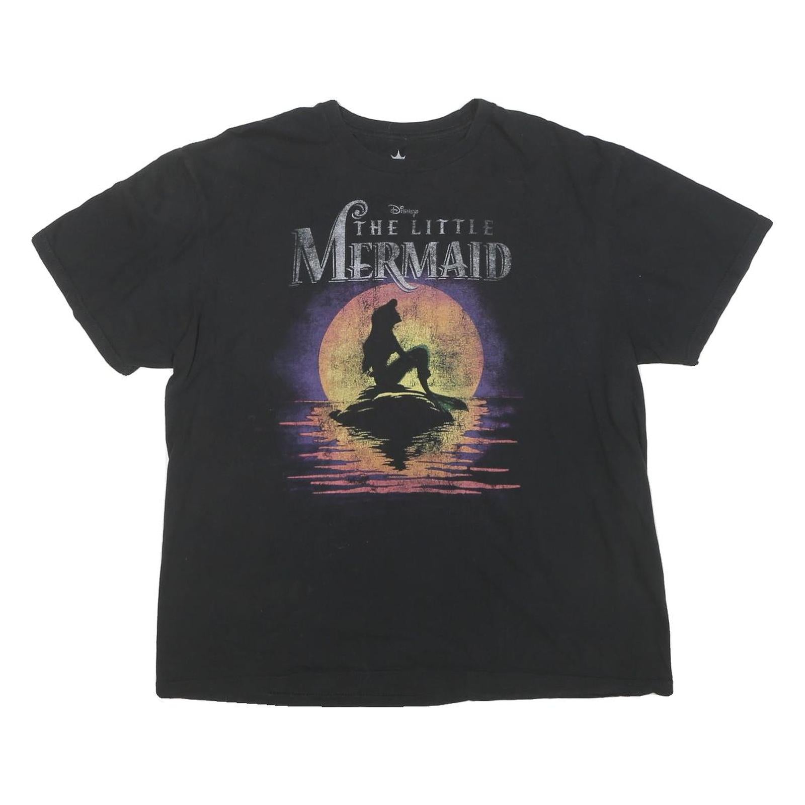 DISNEY Womens Black The Little Mermaid Graphic T-Shirt L Short Sleeve Crew Neck