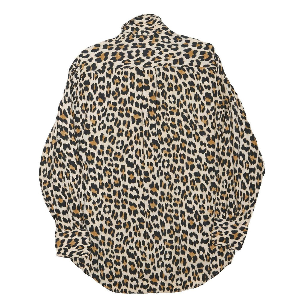 ZARA Womens Beige & Brown Leopard Print Shirt Long Sleeve Collared XS Animal