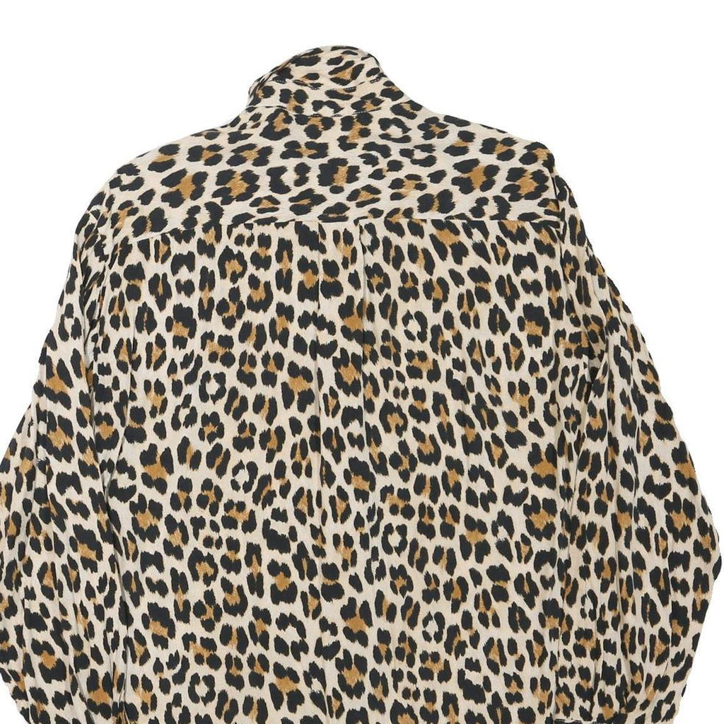 ZARA Womens Beige & Brown Leopard Print Shirt Long Sleeve Collared XS Animal