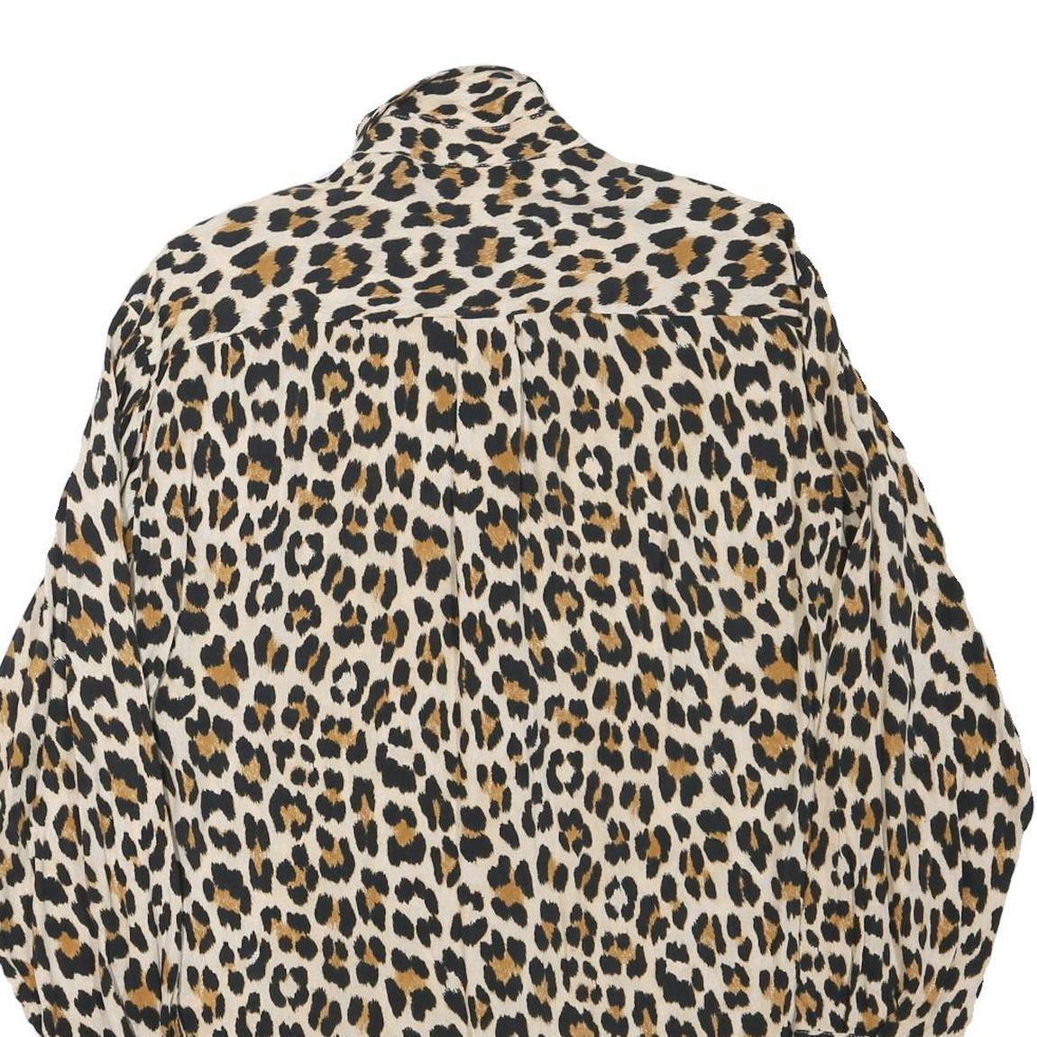 ZARA Womens Beige & Brown Leopard Print Shirt Long Sleeve Collared XS Animal