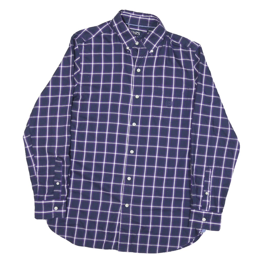 CHAPS Mens Blue & Purple Checked Shirt S Button-Down Collar Cotton Blend