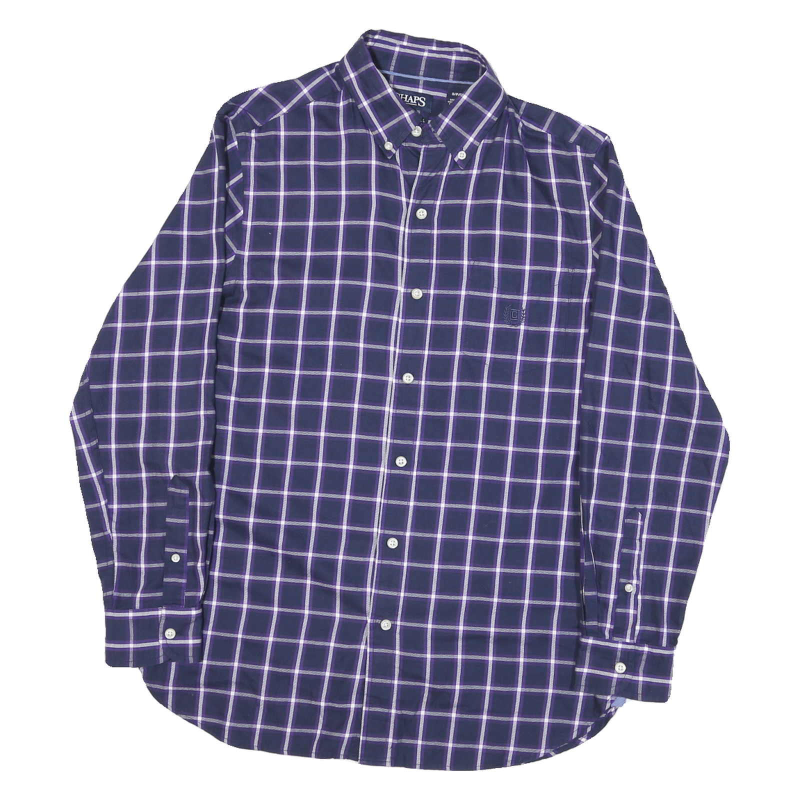 CHAPS Mens Blue & Purple Checked Shirt S Button-Down Collar Cotton Blend