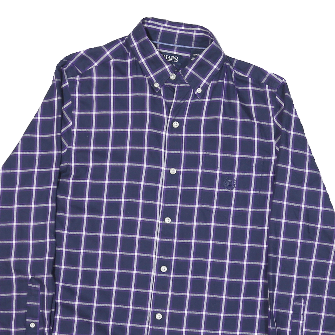 CHAPS Mens Blue & Purple Checked Shirt S Button-Down Collar Cotton Blend