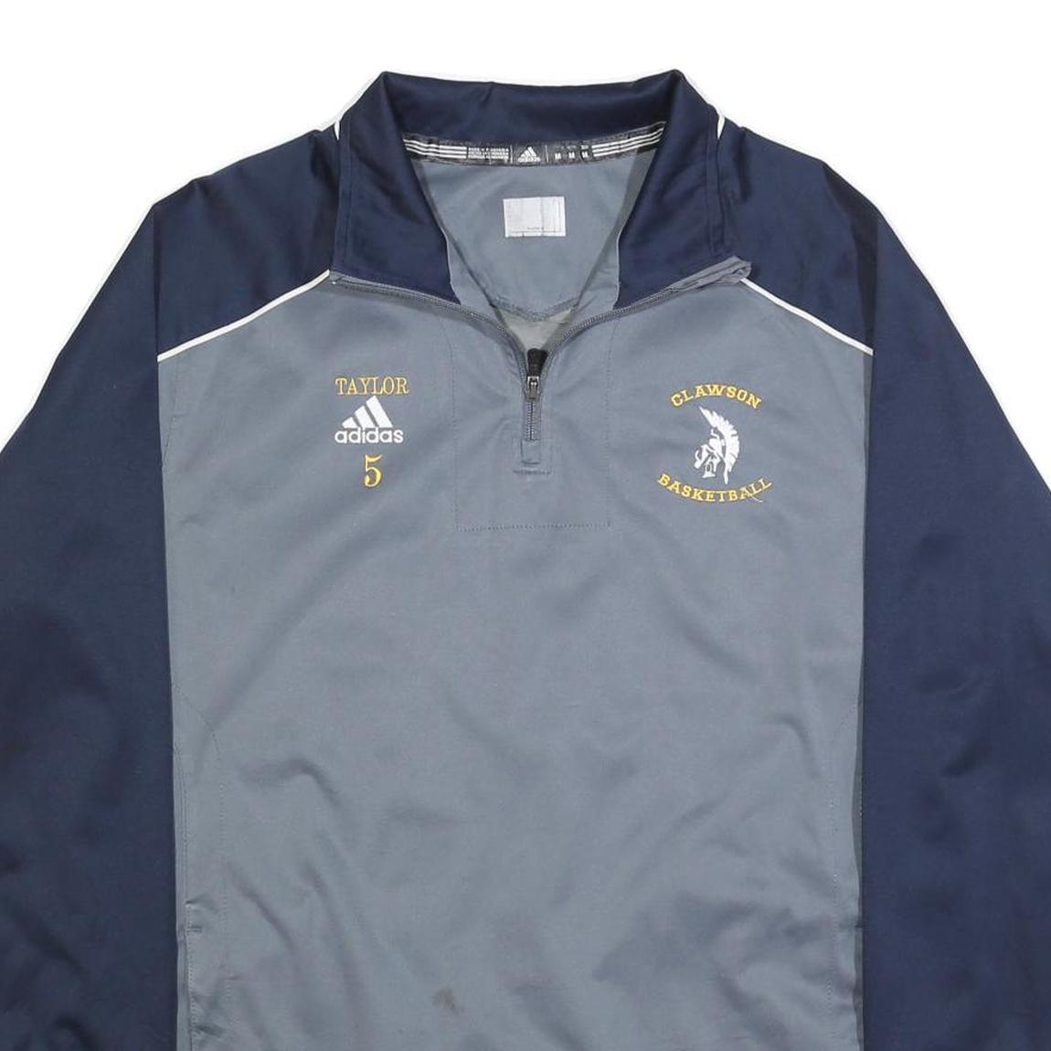 ADIDAS Mens Grey & Navy Basketball Jacket M Polyester Zip Classic Sport