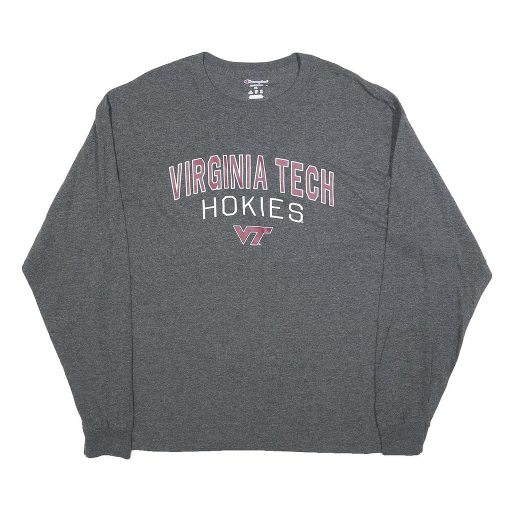 CHAMPION Mens Grey Virginia Tech Hokies Long Sleeve Crew Neck T-Shirt XL Cotton