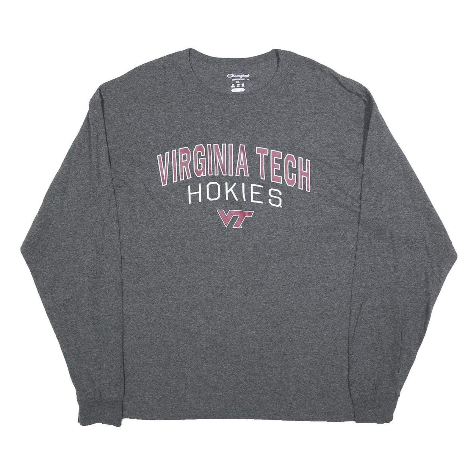 CHAMPION Mens Grey Virginia Tech Hokies Long Sleeve Crew Neck T-Shirt XL Cotton