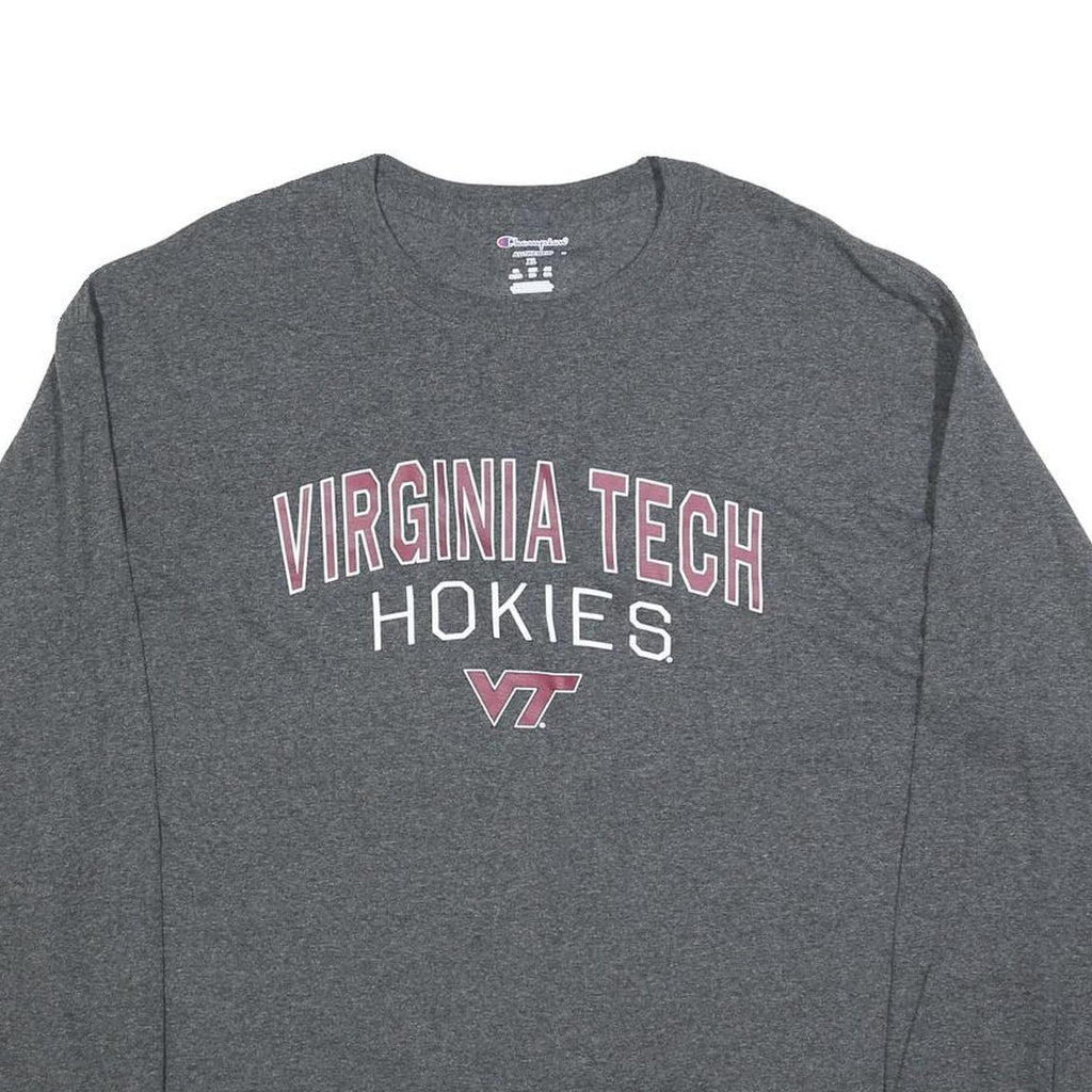 CHAMPION Mens Grey Virginia Tech Hokies Long Sleeve Crew Neck T-Shirt XL Cotton