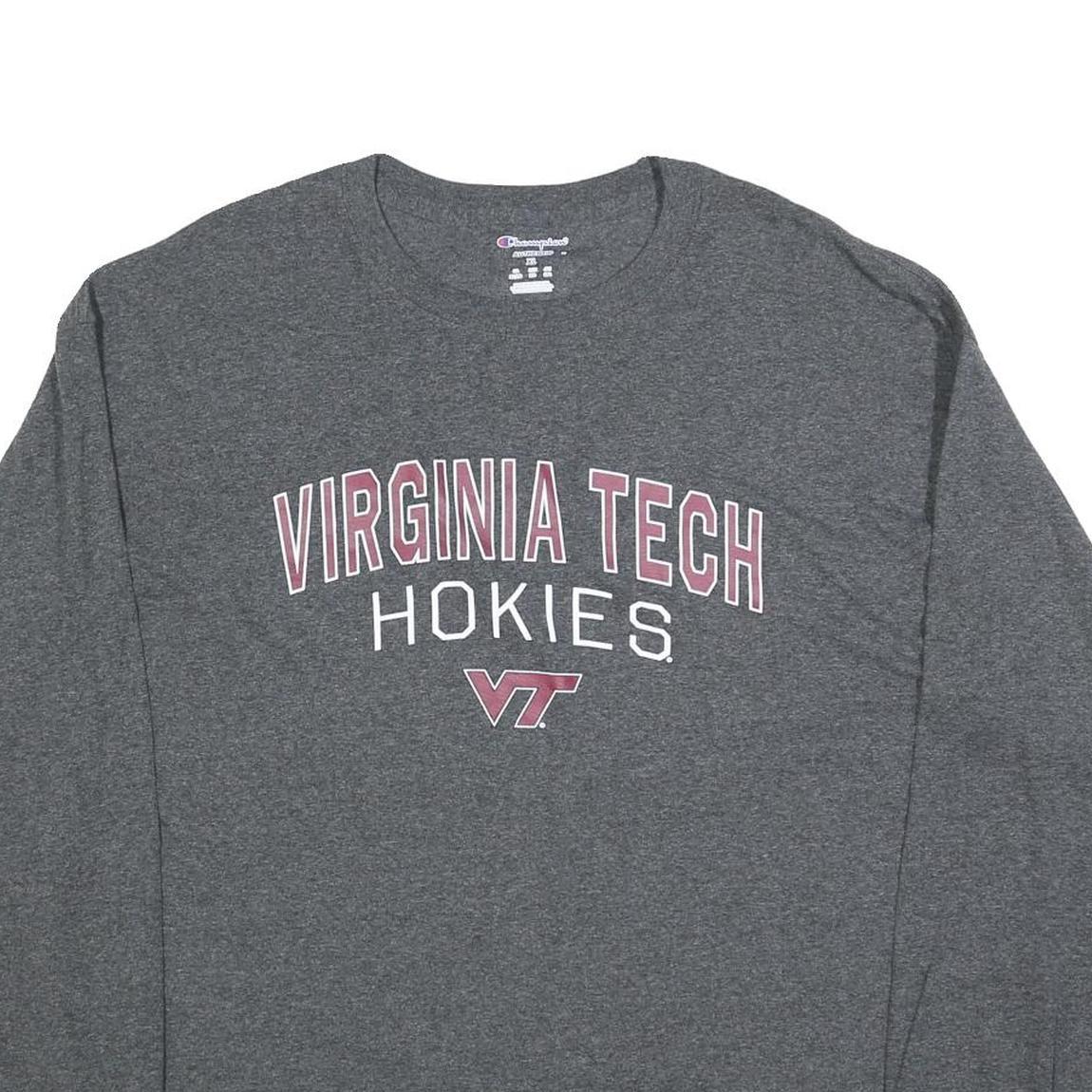 CHAMPION Mens Grey Virginia Tech Hokies Long Sleeve Crew Neck T-Shirt XL Cotton
