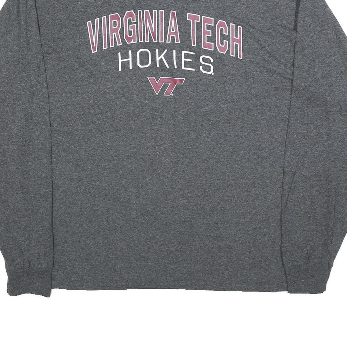 CHAMPION Mens Grey Virginia Tech Hokies Long Sleeve Crew Neck T-Shirt XL Cotton