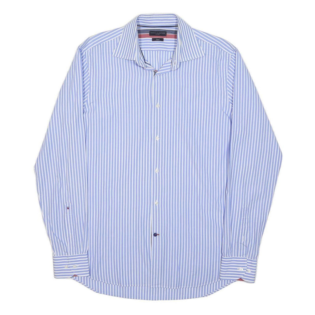 TOMMY HILFIGER Mens Blue & White Stripe Shirt M Classic Fit Elegant