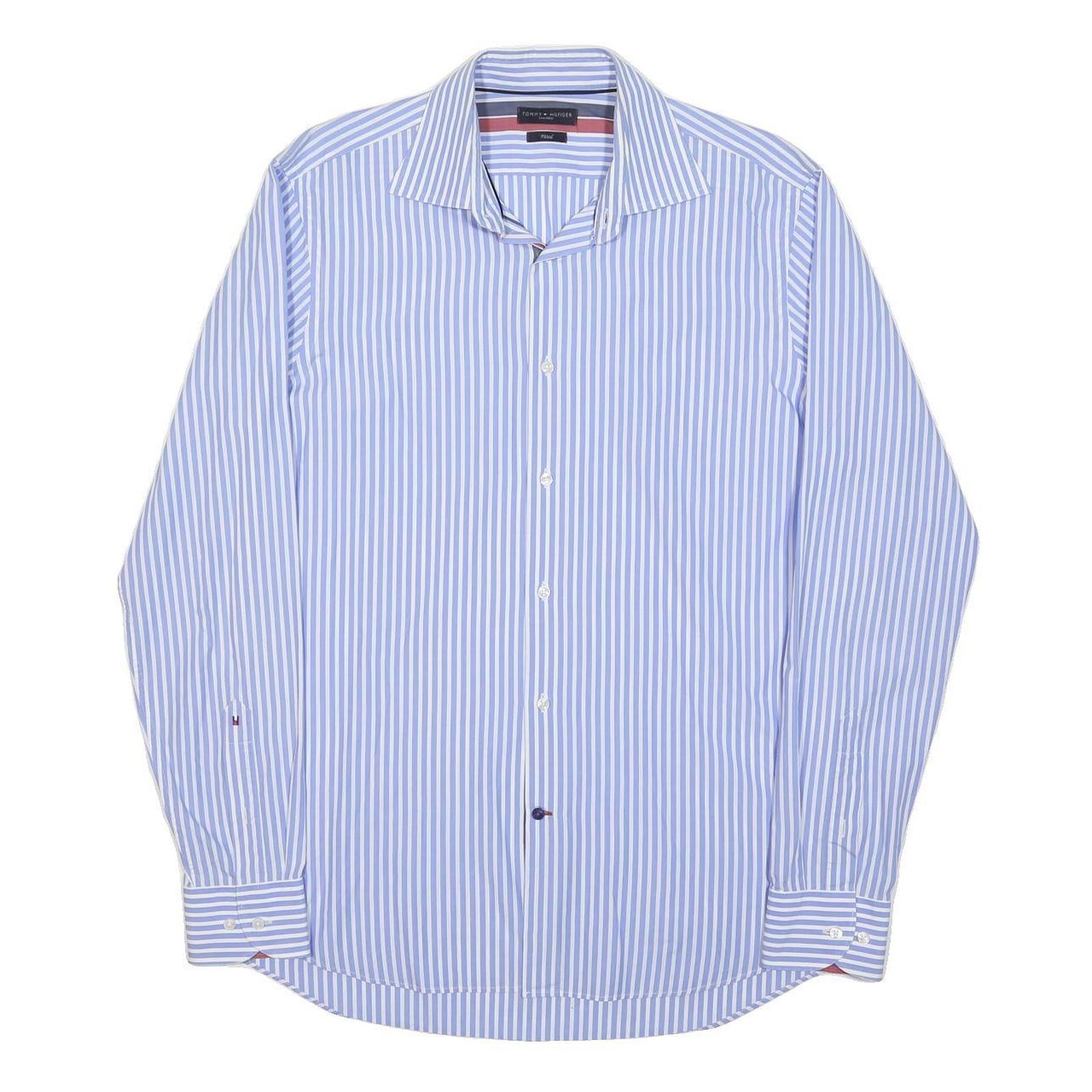 TOMMY HILFIGER Mens Blue & White Stripe Shirt M Classic Fit Elegant