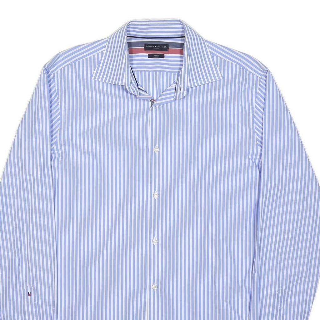 TOMMY HILFIGER Mens Blue & White Stripe Shirt M Classic Fit Elegant