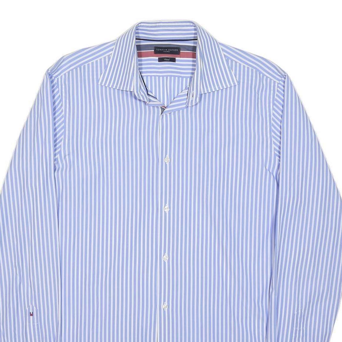 TOMMY HILFIGER Mens Blue & White Stripe Shirt M Classic Fit Elegant