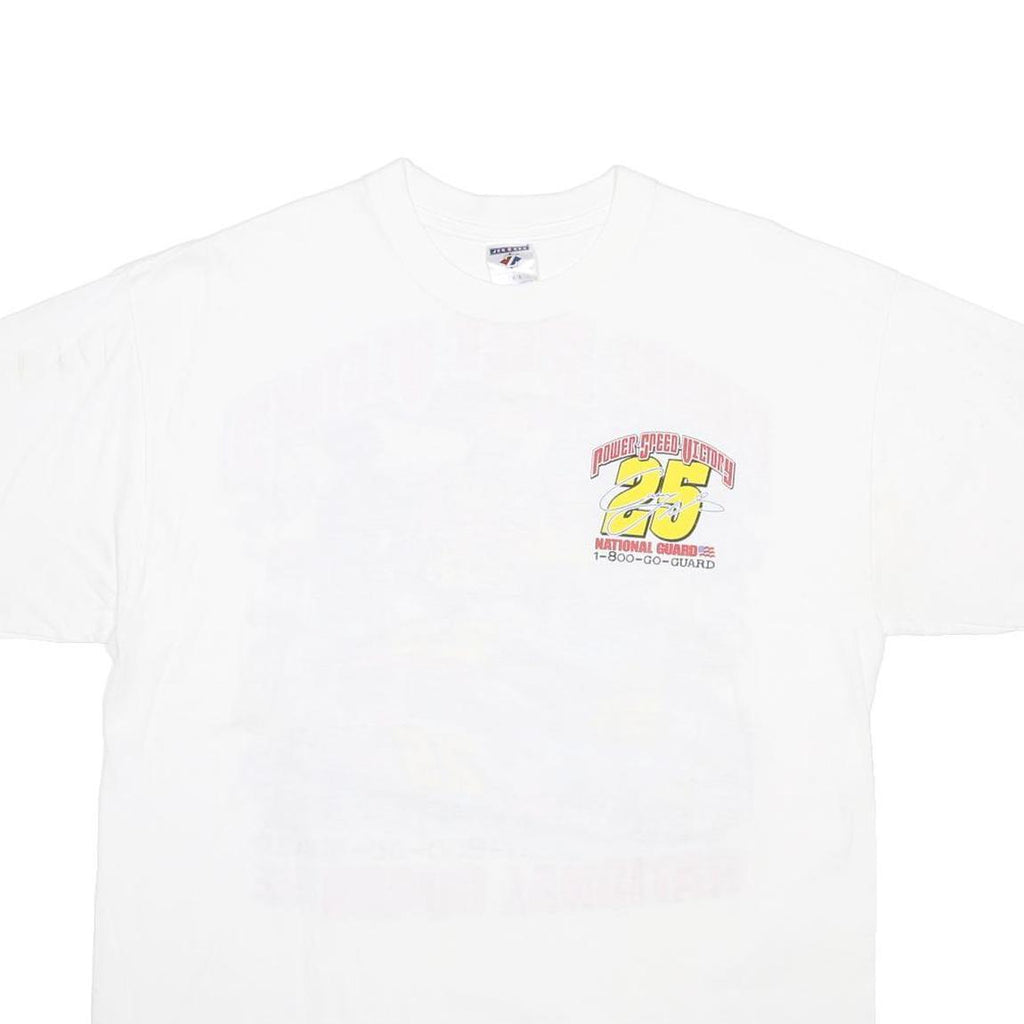 JERZEES Mens White National Guard Racing Graphic T-Shirt L Short Sleeve Crew