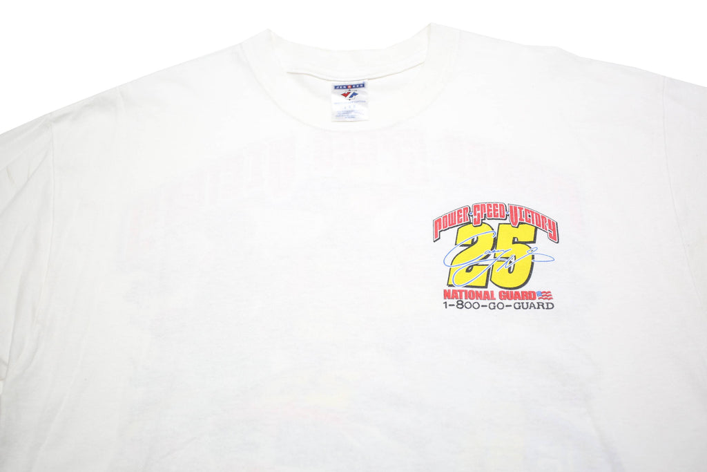 JERZEES Mens White National Guard Racing Graphic T-Shirt L Short Sleeve Crew