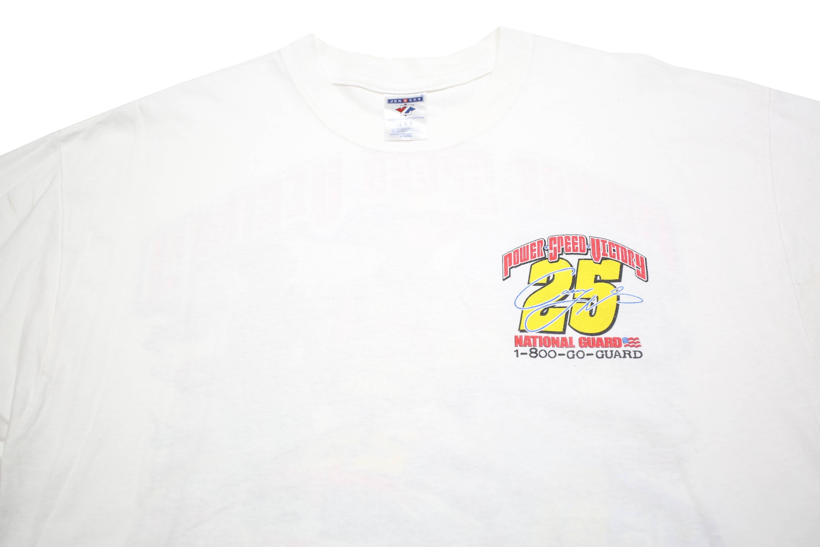 JERZEES Mens White National Guard Racing Graphic T-Shirt L Short Sleeve Crew