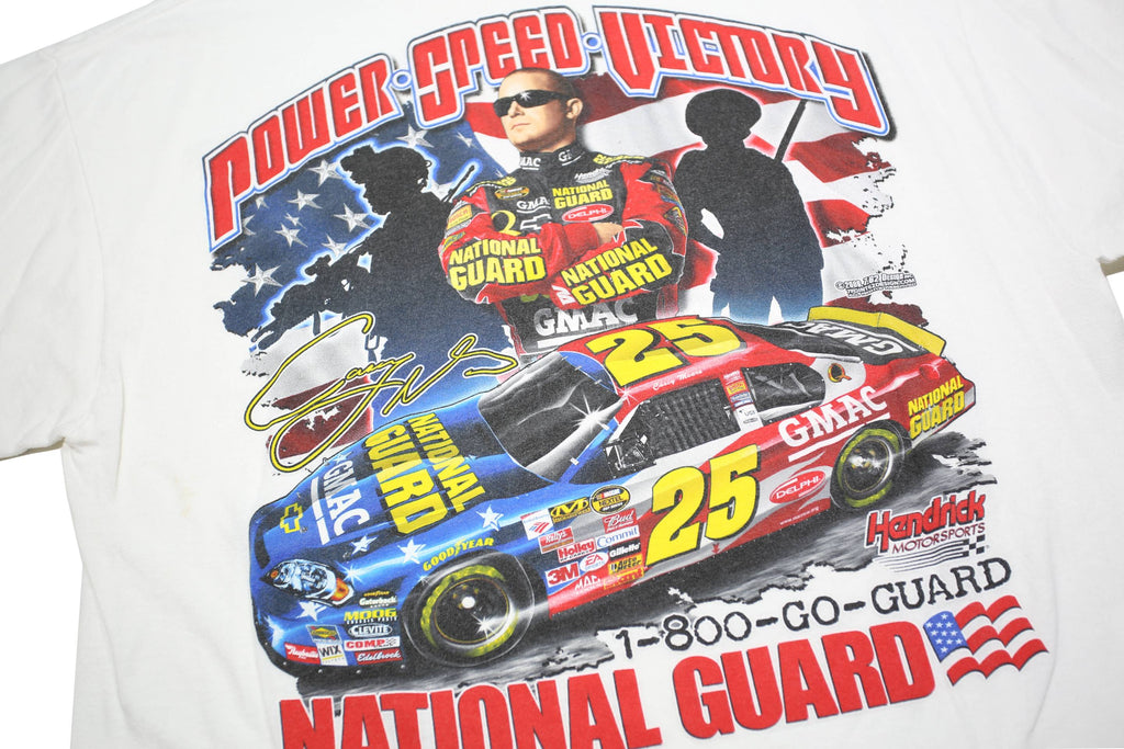 JERZEES Mens White National Guard Racing Graphic T-Shirt L Short Sleeve Crew