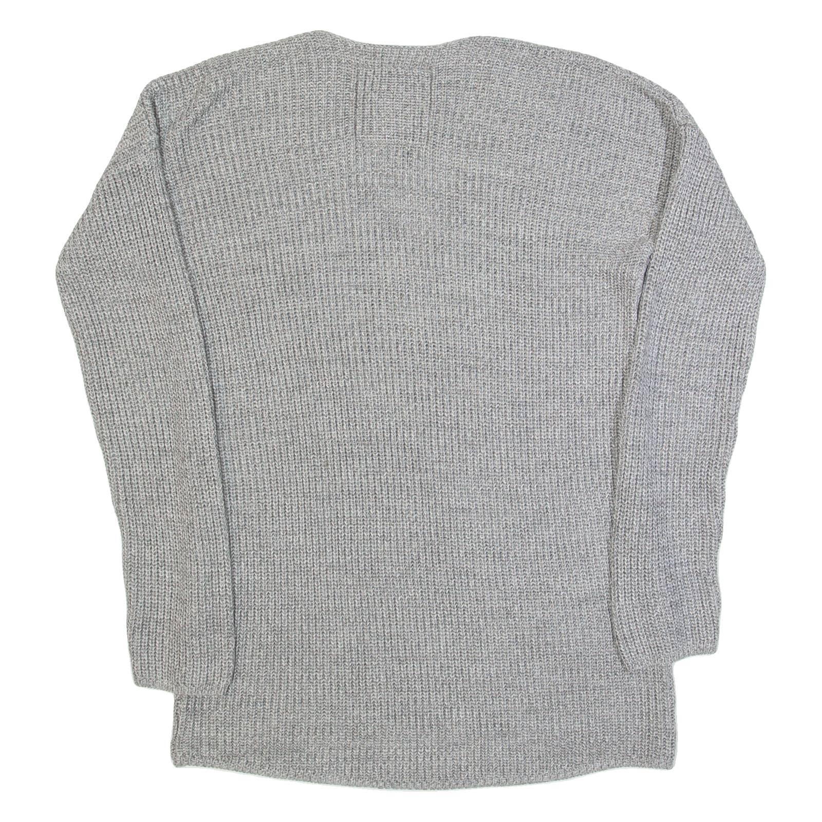 SUPERDRY Womens Jumper Grey V-Neck Tight Knit XS
