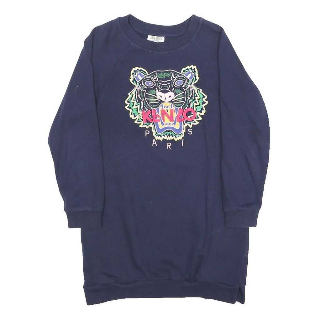 KENZO Girls Navy Blue Patterned Crew Neck Basic Knit Jumper 8Y Cotton Blend