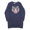 KENZO Girls Navy Blue Patterned Crew Neck Basic Knit Jumper 8Y Cotton Blend
