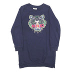KENZO Girls Navy Blue Patterned Crew Neck Basic Knit Jumper 8Y Cotton Blend