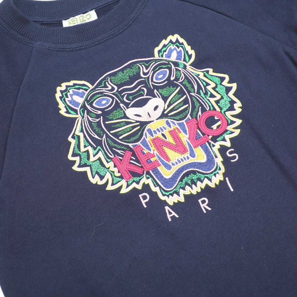 KENZO Girls Navy Blue Patterned Crew Neck Basic Knit Jumper 8Y Cotton Blend