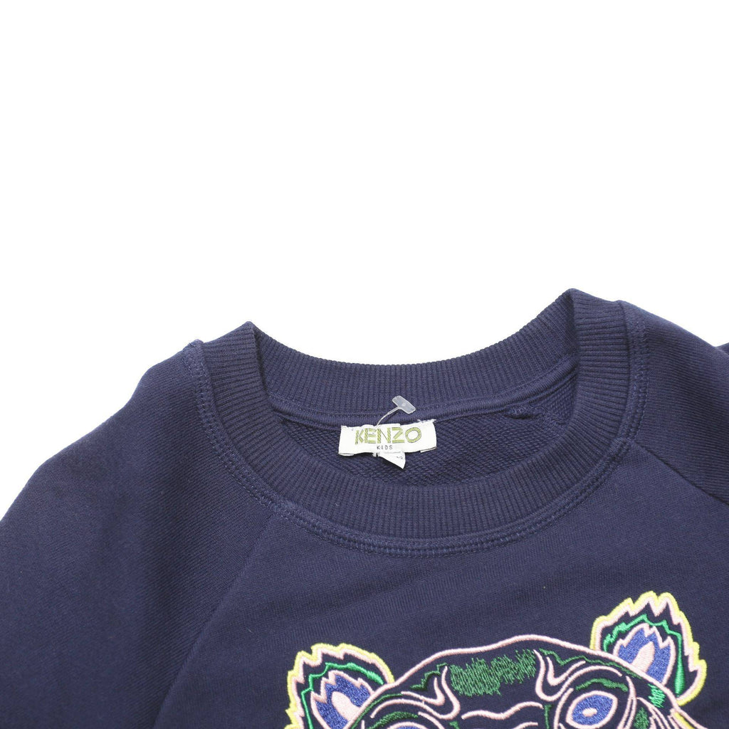 KENZO Girls Navy Blue Patterned Crew Neck Basic Knit Jumper 8Y Cotton Blend