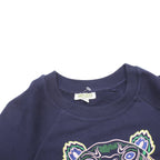 KENZO Girls Navy Blue Patterned Crew Neck Basic Knit Jumper 8Y Cotton Blend