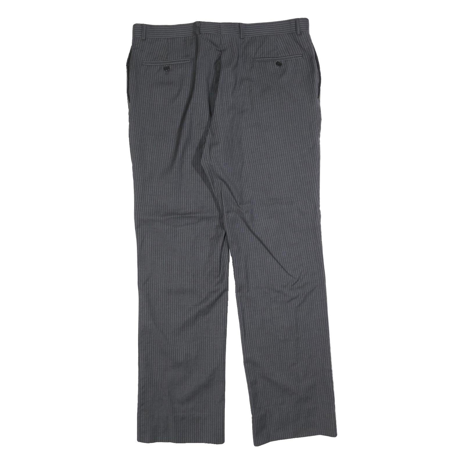 TOMMY HILFIGER Mens Grey Wool Regular Straight Trousers W38 L34 Pinstripe