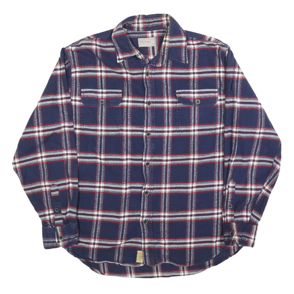 JACHS Mens Blue White & Red Check Shirt Long Sleeve Cotton Blend L Casual
