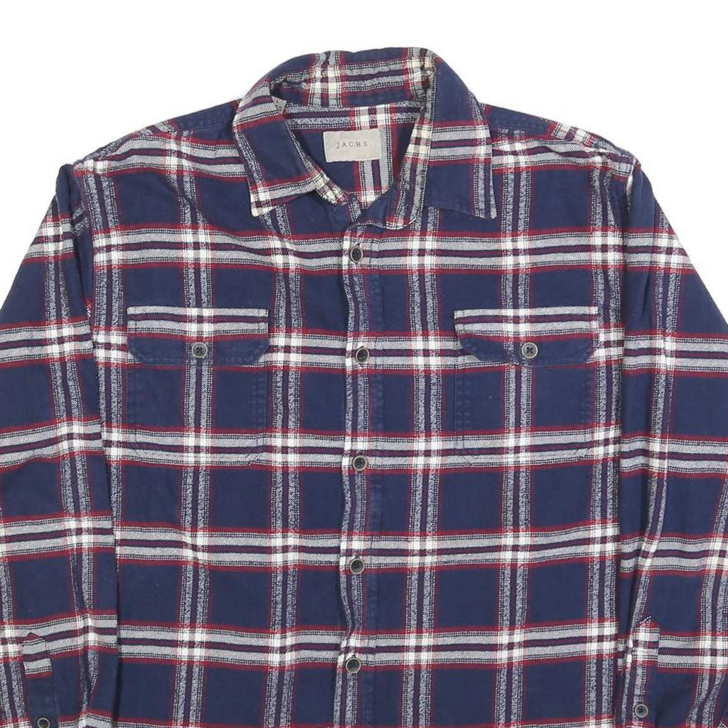 JACHS Mens Blue White & Red Check Shirt Long Sleeve Cotton Blend L Casual