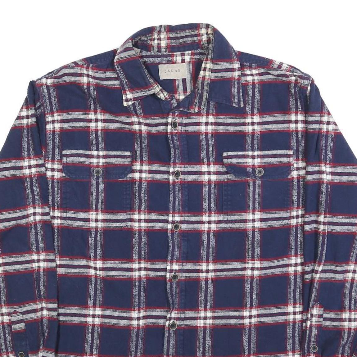 JACHS Mens Blue White & Red Check Shirt Long Sleeve Cotton Blend L Casual