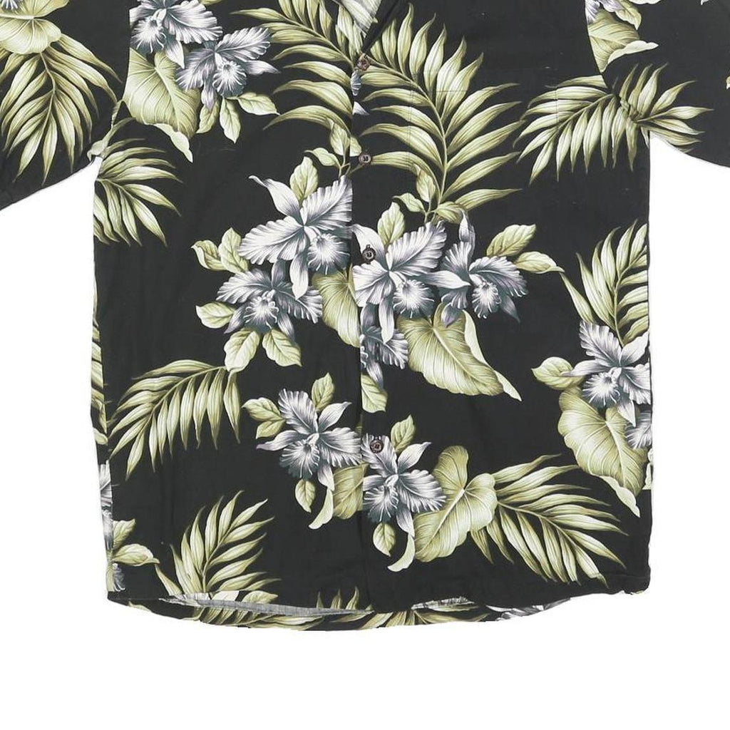ALOHA REPUBLIC Mens Black Green Floral Hawaiian Shirt S Summer Cotton Blend