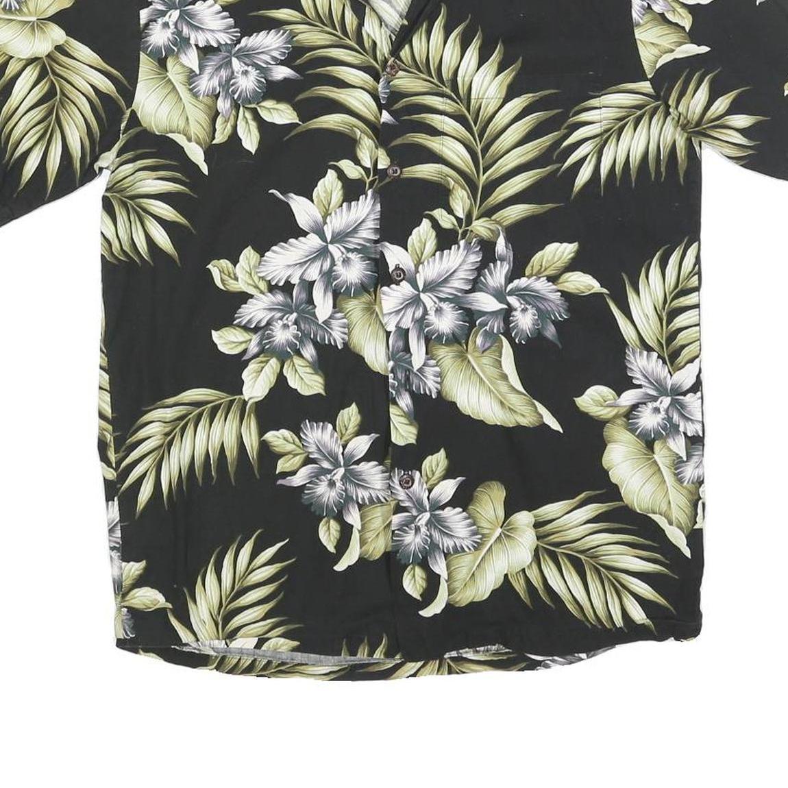 ALOHA REPUBLIC Mens Black Green Floral Hawaiian Shirt S Summer Cotton Blend