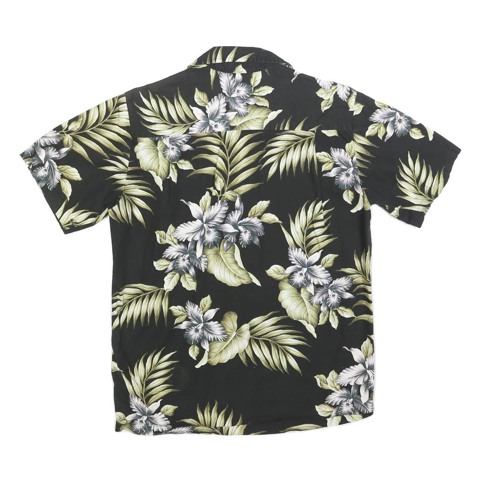 ALOHA REPUBLIC Mens Black Green Floral Hawaiian Shirt S Summer Cotton Blend