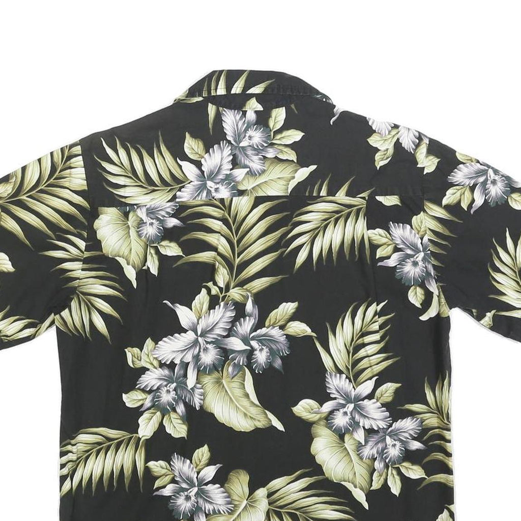 ALOHA REPUBLIC Mens Black Green Floral Hawaiian Shirt S Summer Cotton Blend