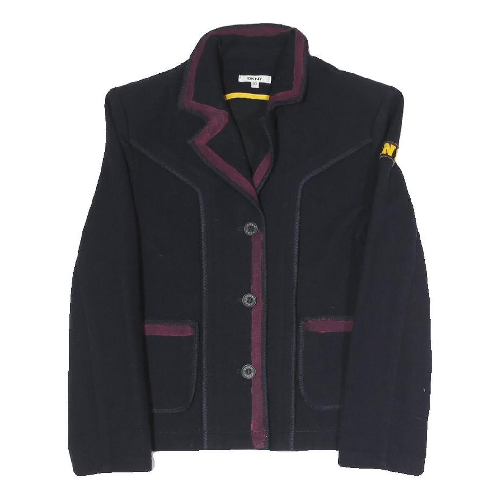 DKNY Womens Navy & Burgundy Jacket UK 10 Polyester Blend Button Closure Classic