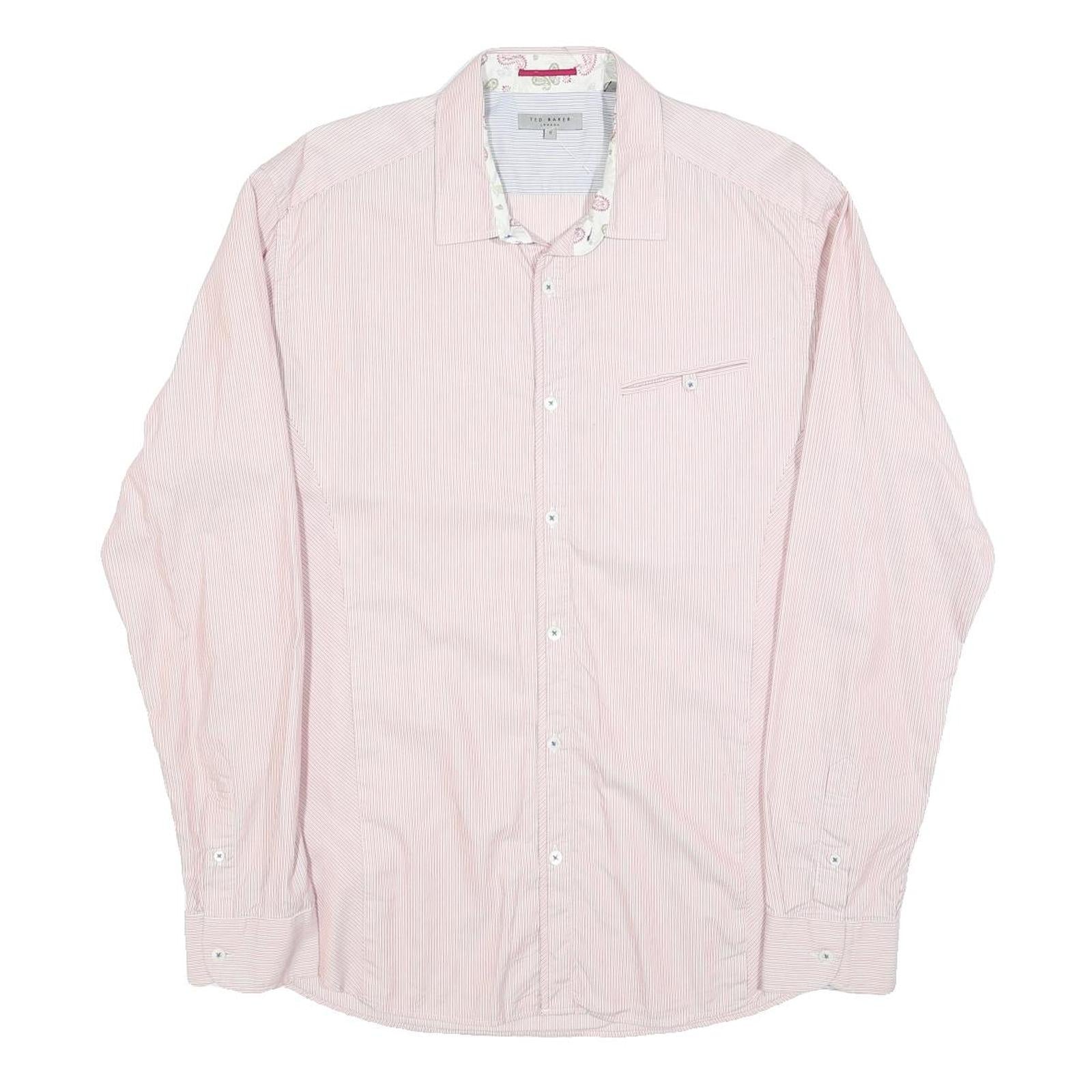 TED BAKER Mens Pink & White Stripe Shirt L Cotton Blend Long Sleeve Formal