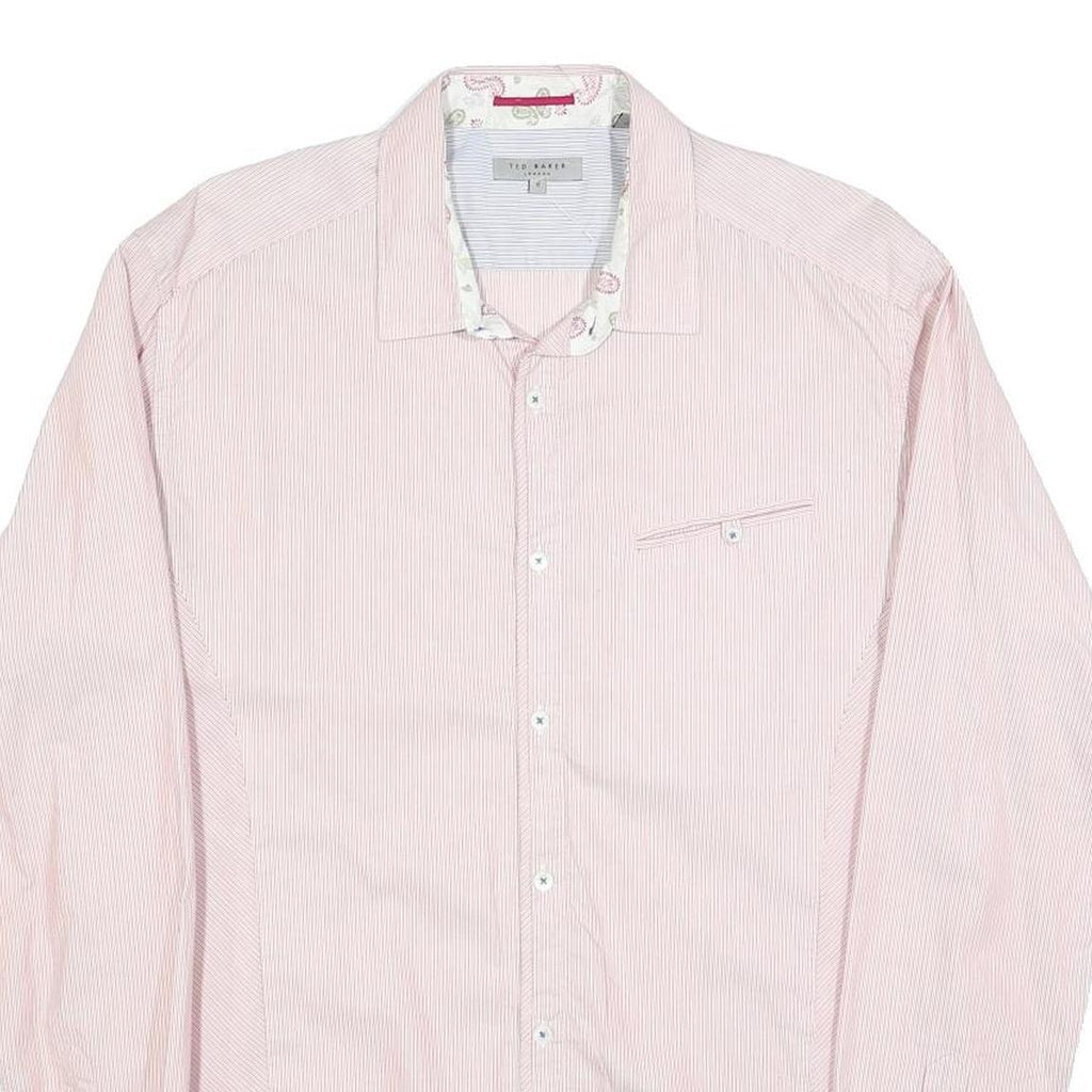 TED BAKER Mens Pink & White Stripe Shirt L Cotton Blend Long Sleeve Formal