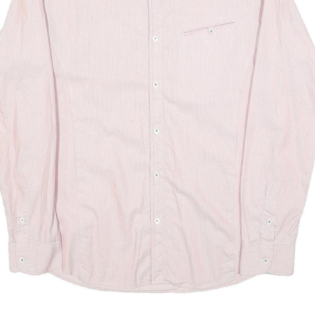 TED BAKER Mens Pink & White Stripe Shirt L Cotton Blend Long Sleeve Formal