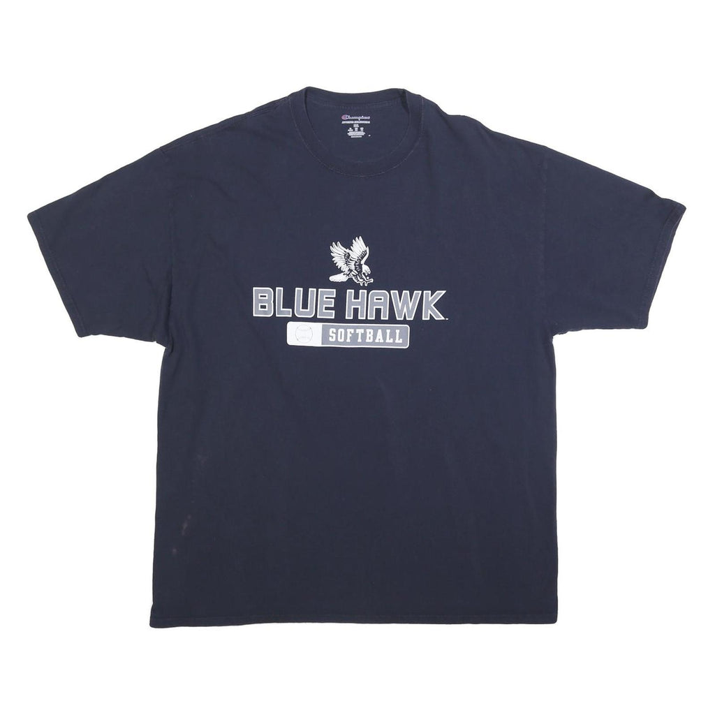 CHAMPION Mens Navy Blue Blue Hawk Softball Classic T-Shirt 2XL Crew Neck Short