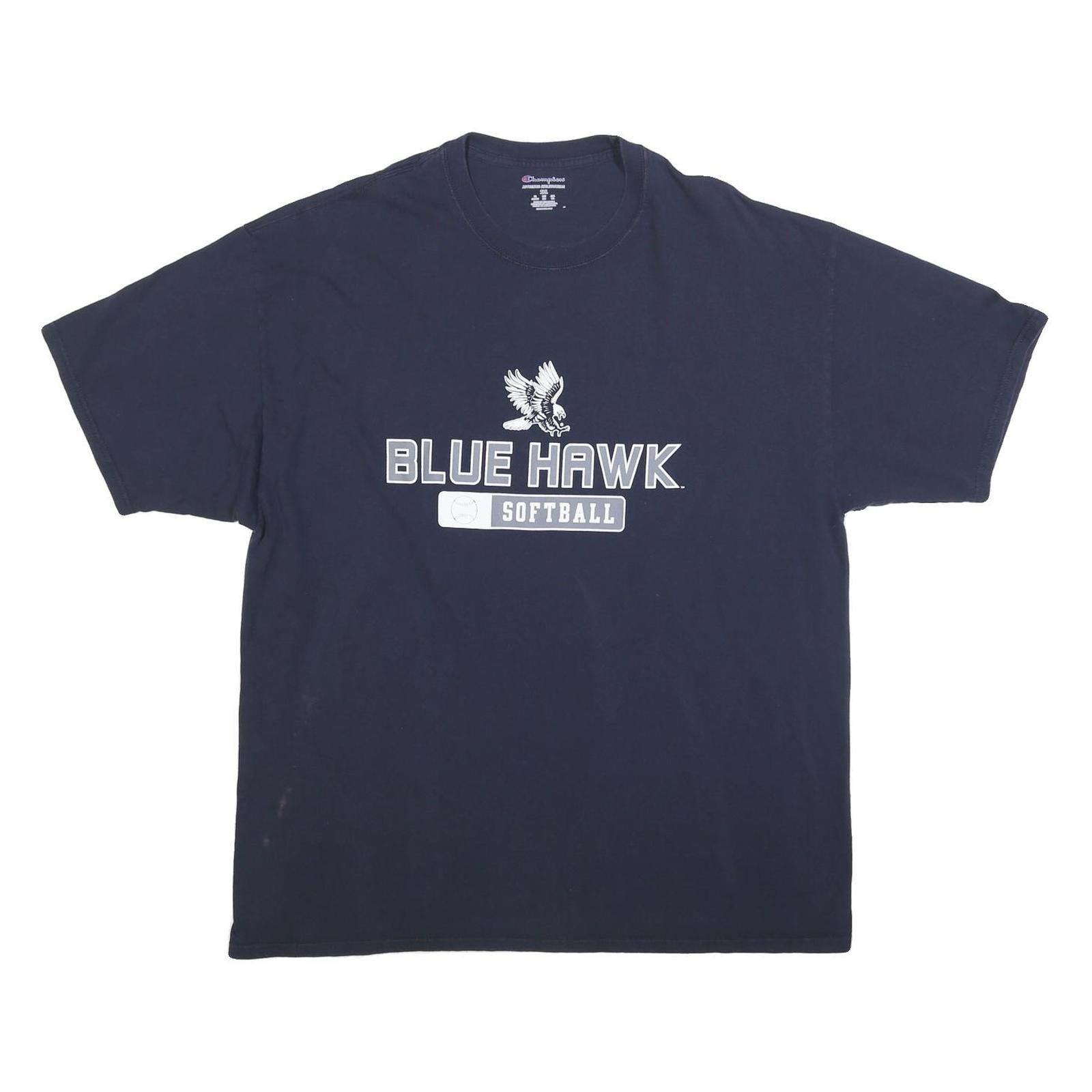 CHAMPION Mens Navy Blue Blue Hawk Softball Classic T-Shirt 2XL Crew Neck Short