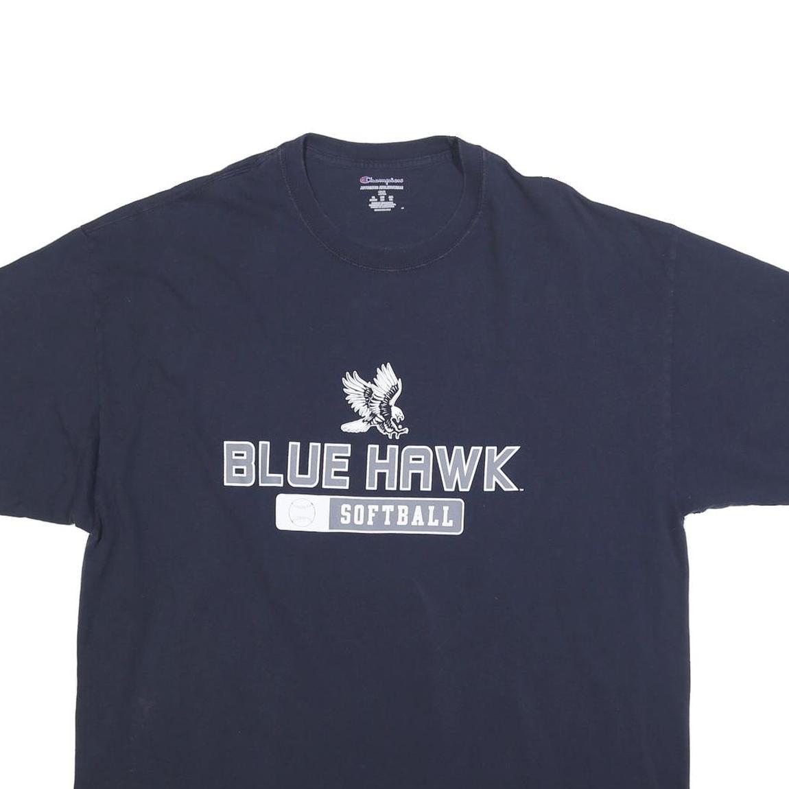 CHAMPION Mens Navy Blue Blue Hawk Softball Classic T-Shirt 2XL Crew Neck Short