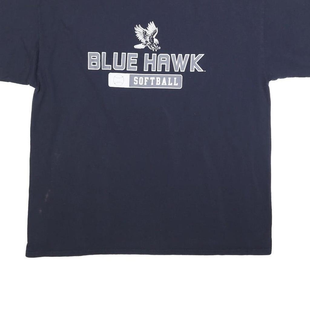 CHAMPION Mens Navy Blue Blue Hawk Softball Classic T-Shirt 2XL Crew Neck Short