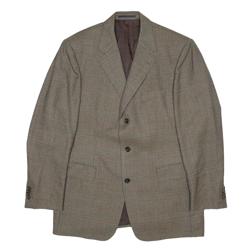 BURBERRY Mens Grey & Brown Wool Formal Jacket L Woven Classic Check Pattern Zip