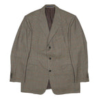 BURBERRY Mens Grey & Brown Wool Formal Jacket L Woven Classic Check Pattern Zip